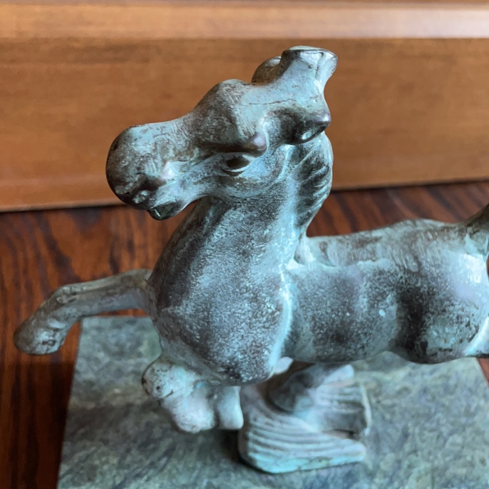 Bronze Running Horse Statue on Green Marble Base - Picture 7 of 10